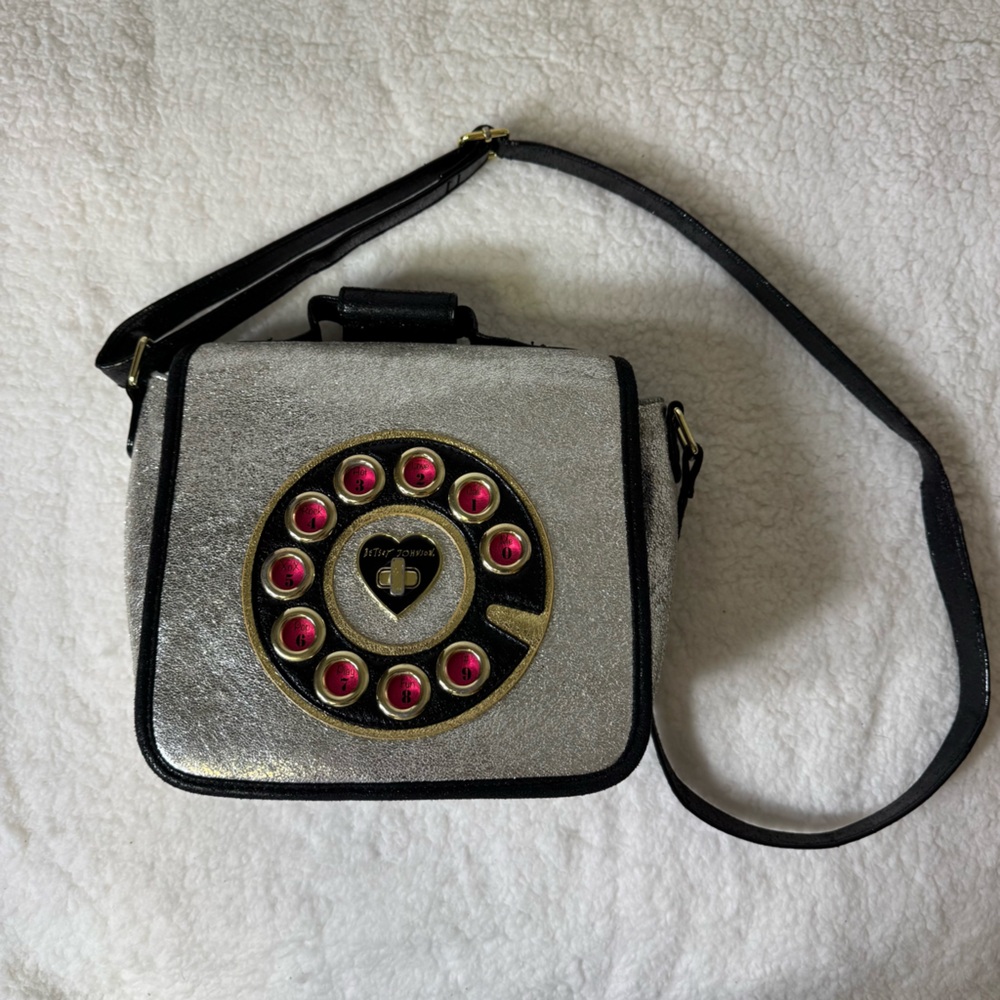 Betsey Johnson Novelty Rotary Phone Crossbody Bag Silver Black Pink